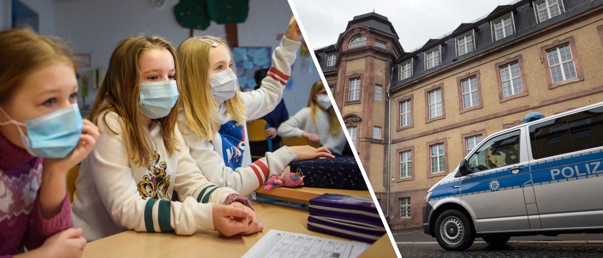 Schülerinnen mit Maske, Amtsgericht Weimar.