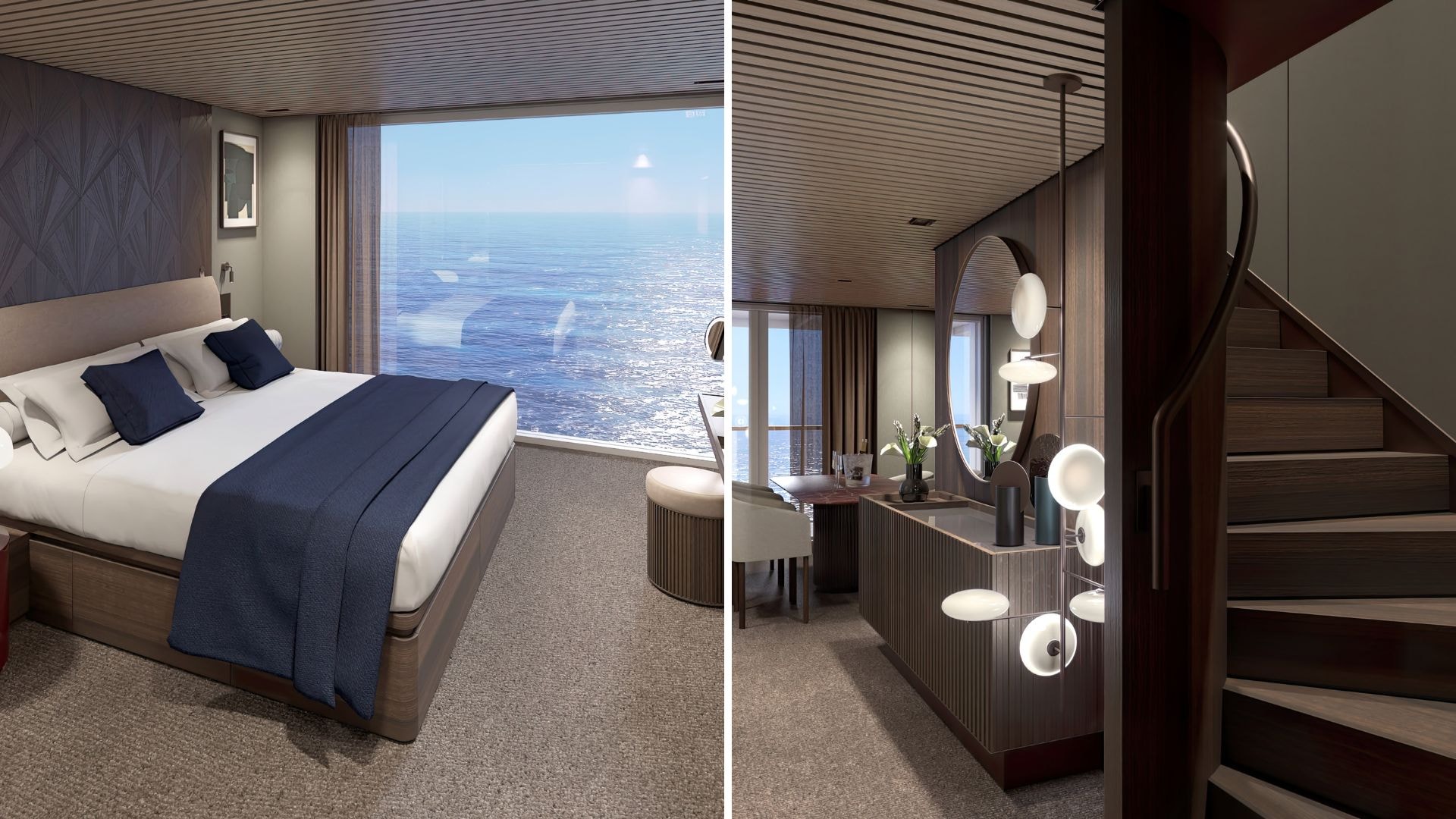 The Haven cabin offers several rooms with balconies and exclusive furnishings.