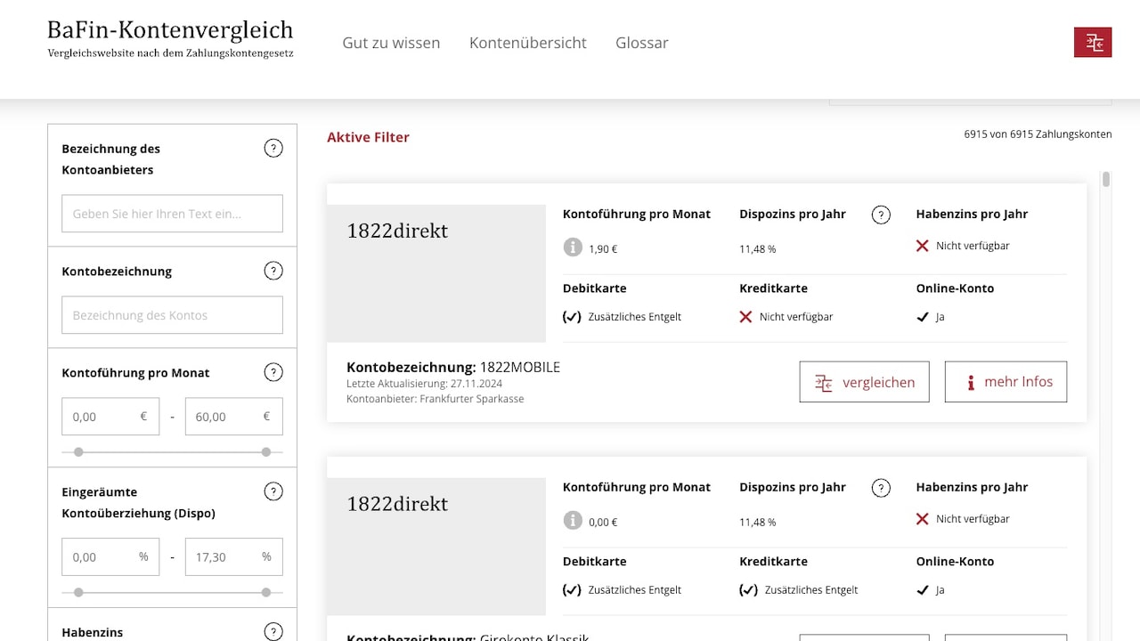 BaFin account comparison