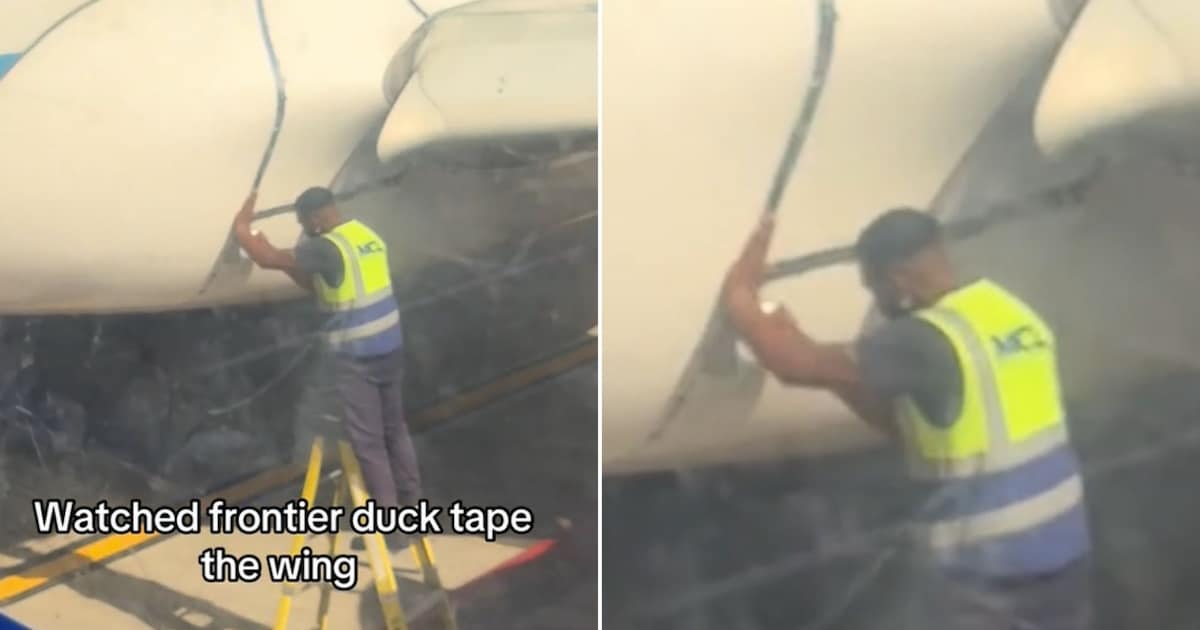 Passagier filmt, wie Techniker Flugzeug mit Klebeband repariert