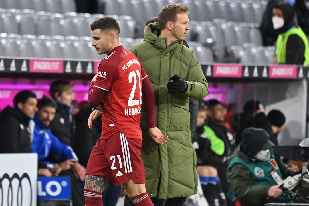 This photo is five years old: Lucas Hernández (l.) with then Bayern coach Julian Nagelsmann