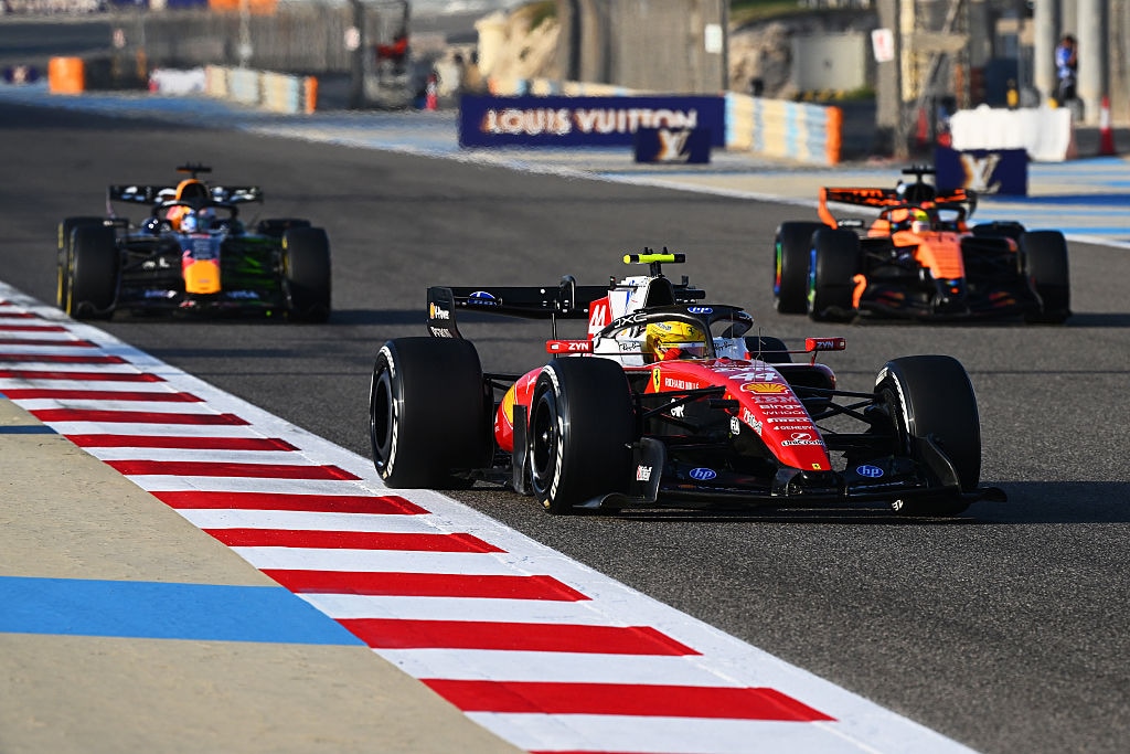 Start of a new era: Max Verstappen, Lewis Hamilton and Oscar Piastri (from left) in their 2026 cars