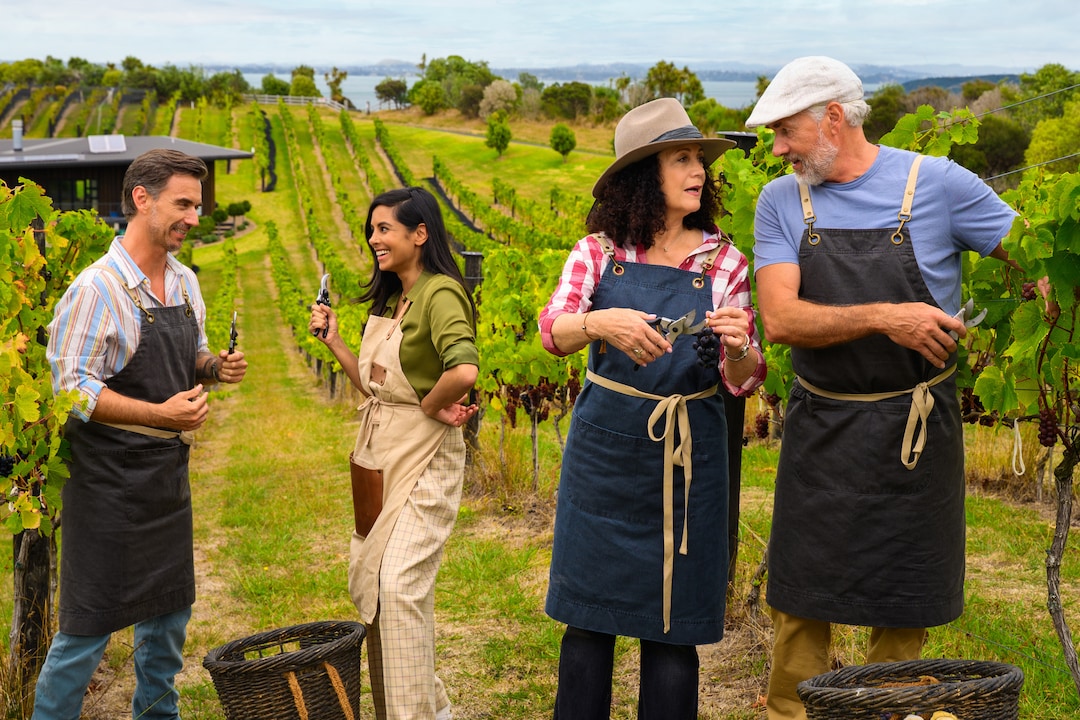 Während Max Parger (Florian Silbereisen, l.) und Dr. Jessica Delgado (Collien Ulmen-Fernandes, 2.v.l.) an ihren Aufgaben großen Spaß haben, herrscht zwischen Hanna Liebhold (Barbara Wussow, 2.v.r.) und Martin Grimm (Daniel Morgenroth, r.) eine angespannte Stimmung.