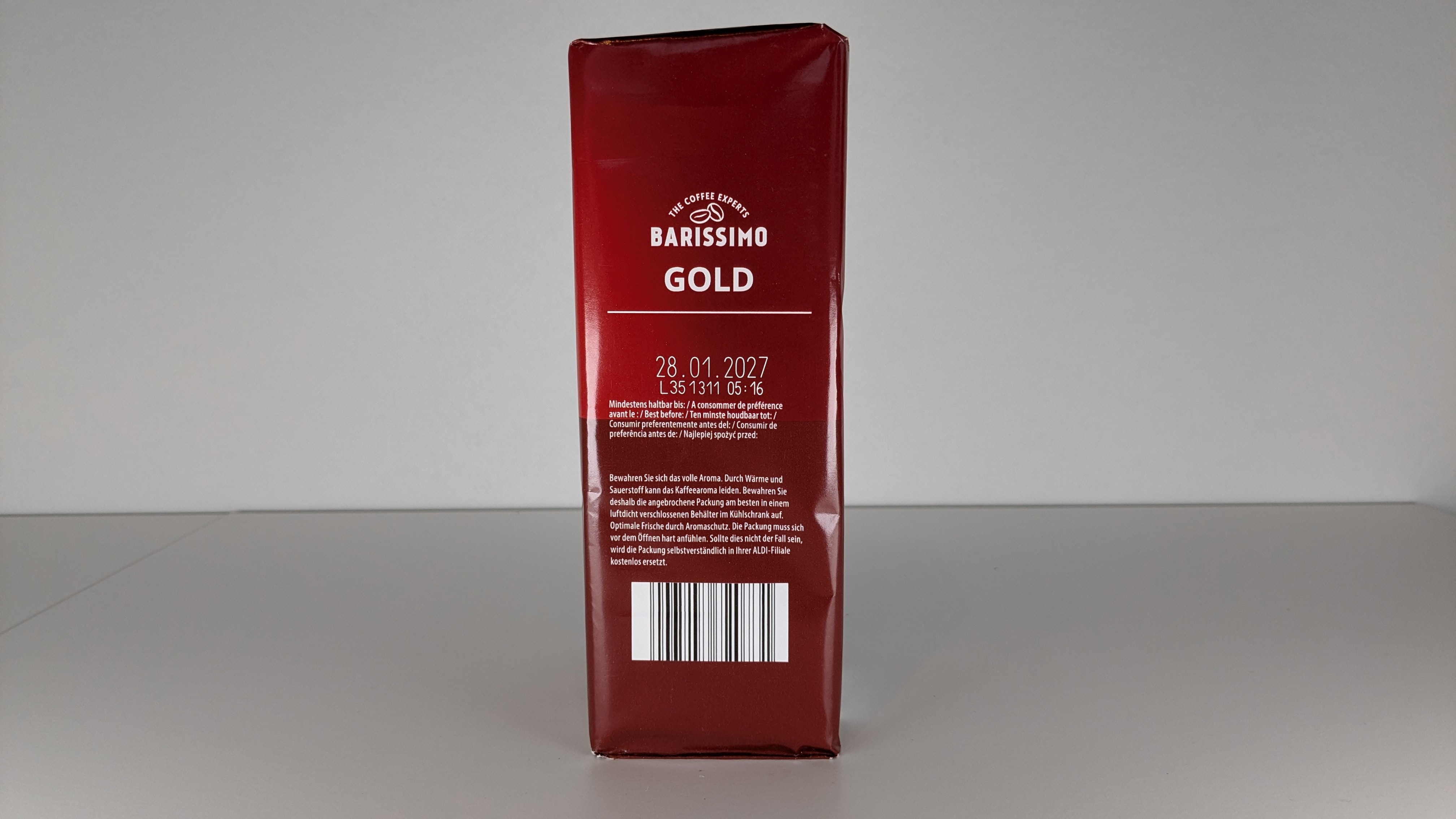 Barissimo Gold (Aldi Nord) Kaffeeverpackung von der Seite