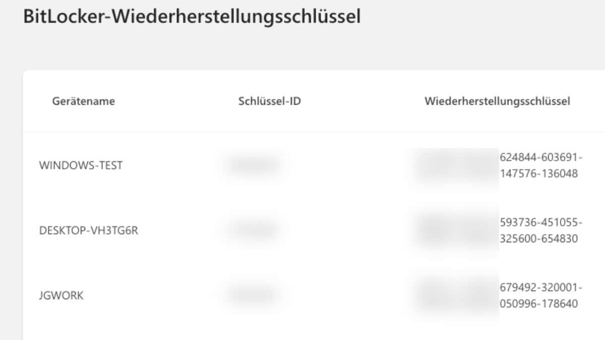 Bitlocker keys in Microsoft account