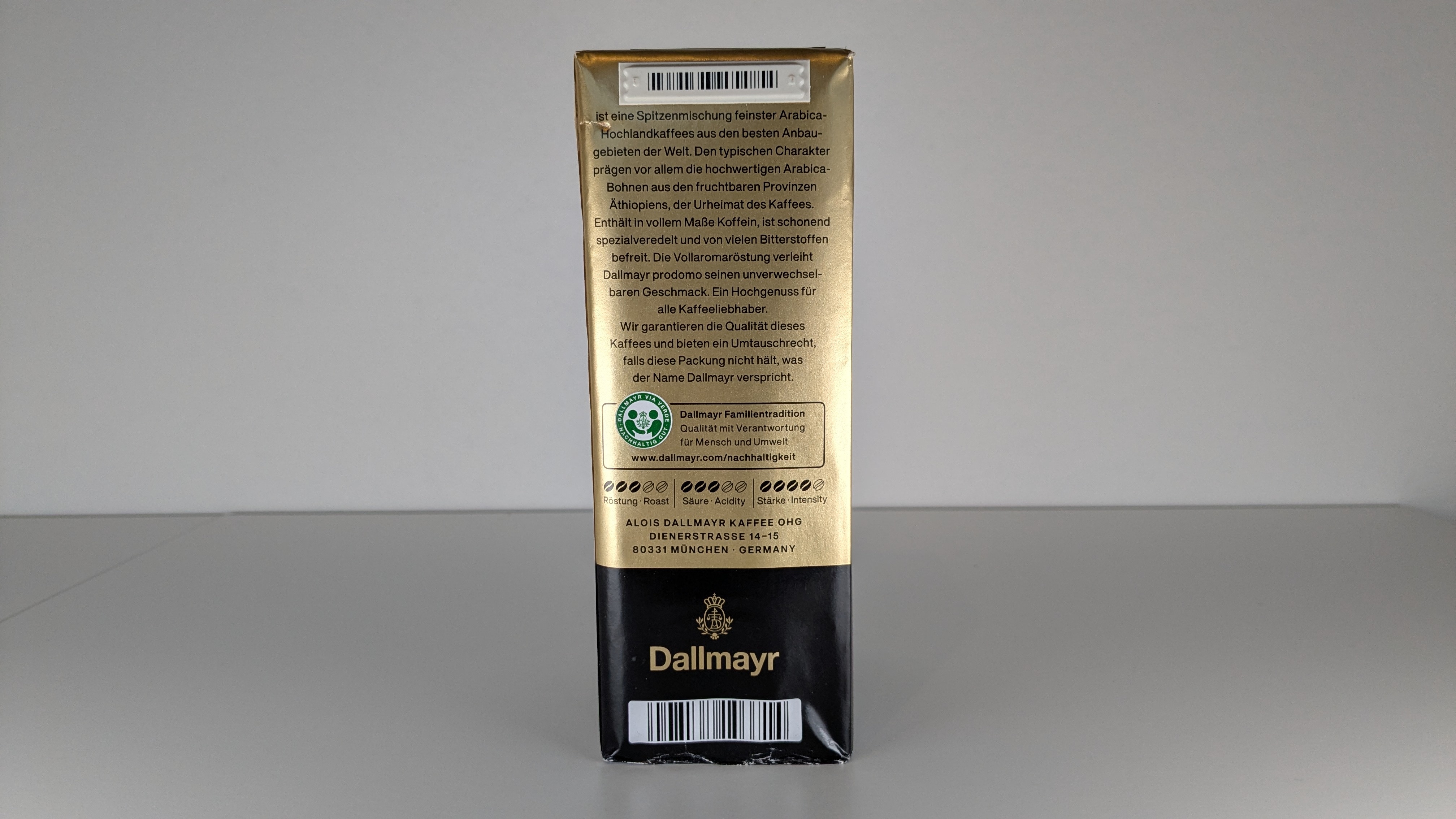 Dallmayr Prodomo 500 Gramm von der Seite.