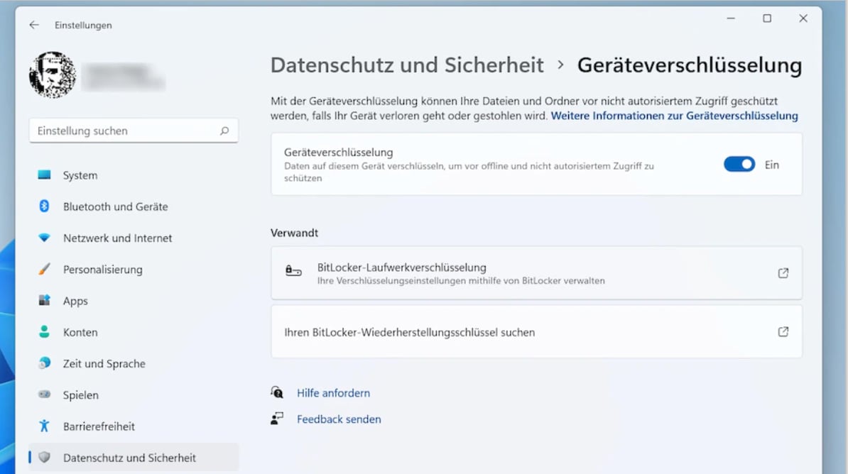 In Windows 11 Home, device encryption is not active by default - but it is in the Windows 11 Pro version.