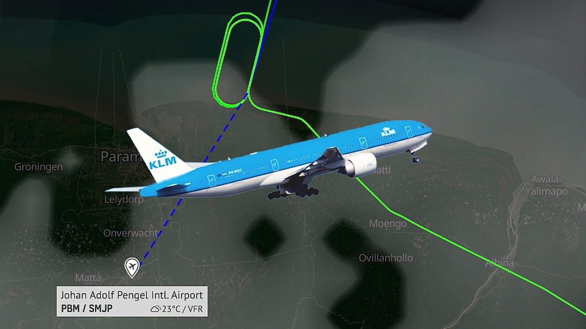 Fluggverlauf über Suriname: Die Landung in Paramaribo war nicht möglich.