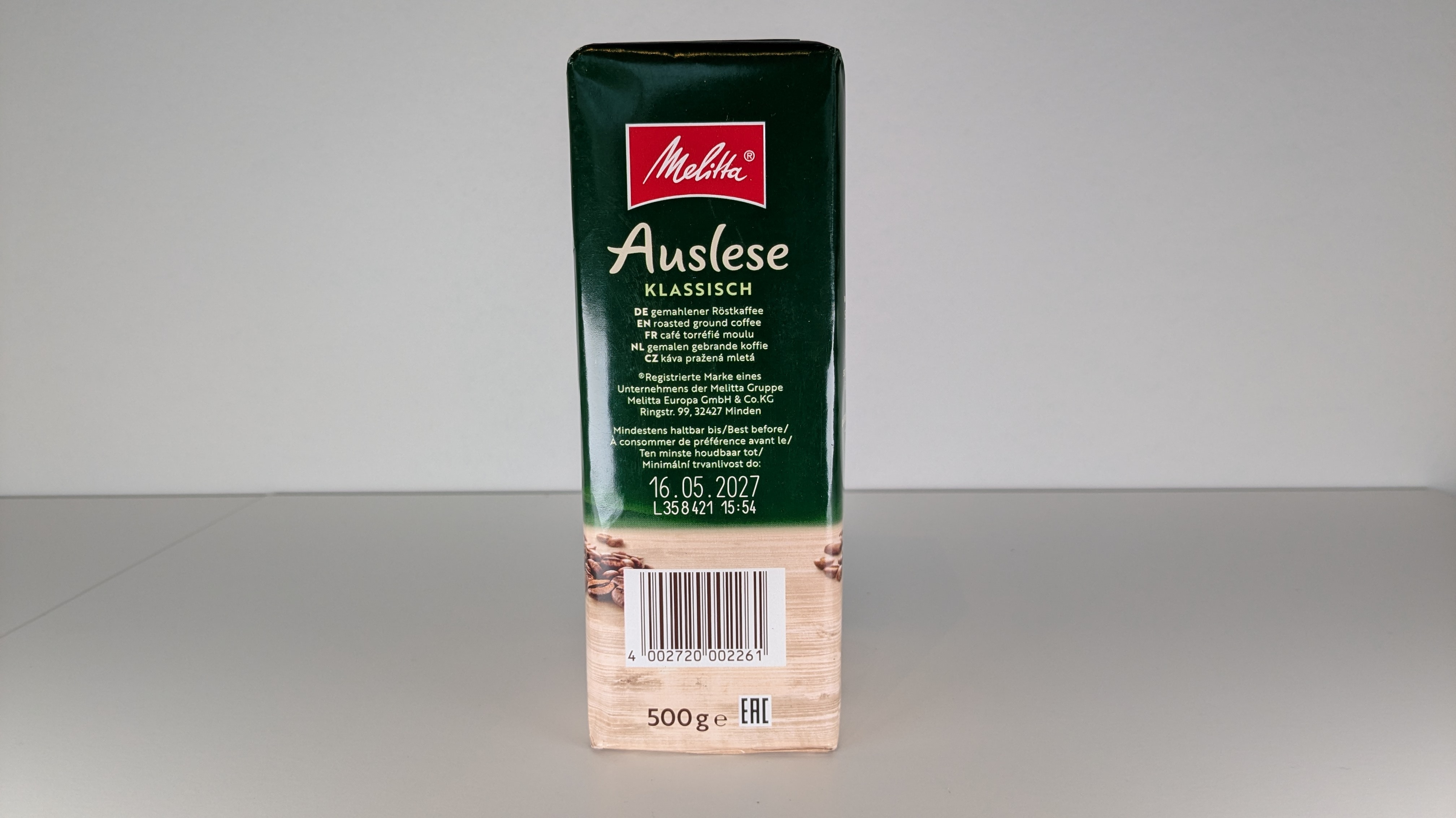 Melitta Auslese Klassisch 500 Gramm von der Seite.