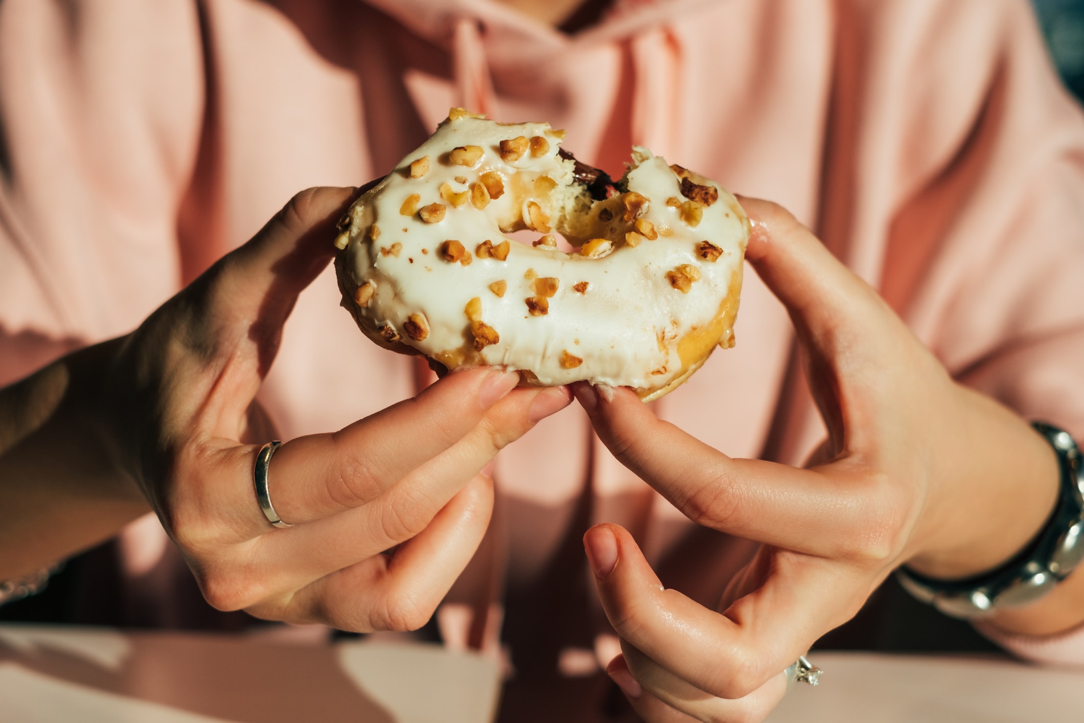Woman eating a doughnut