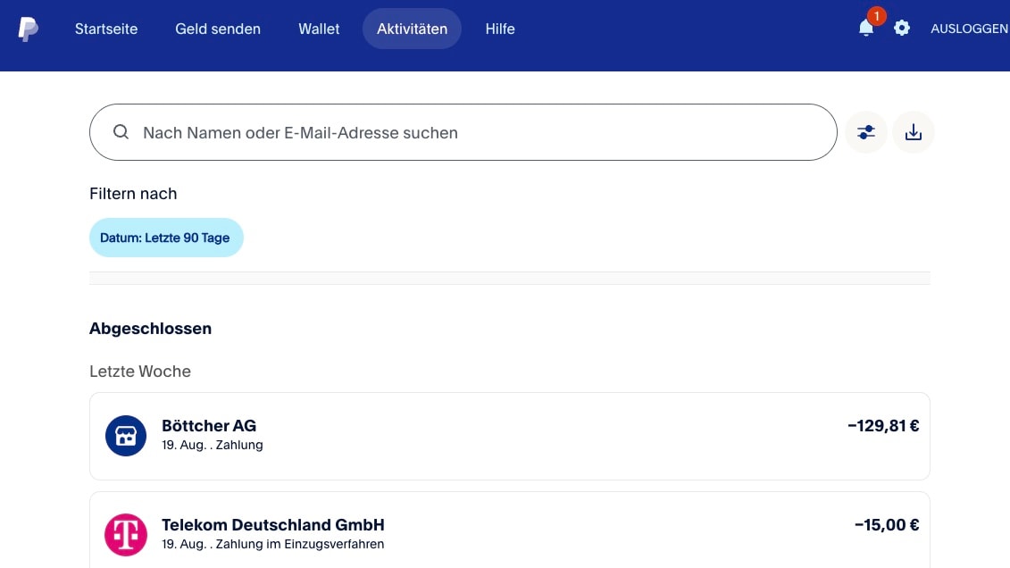 Transactions in PayPal