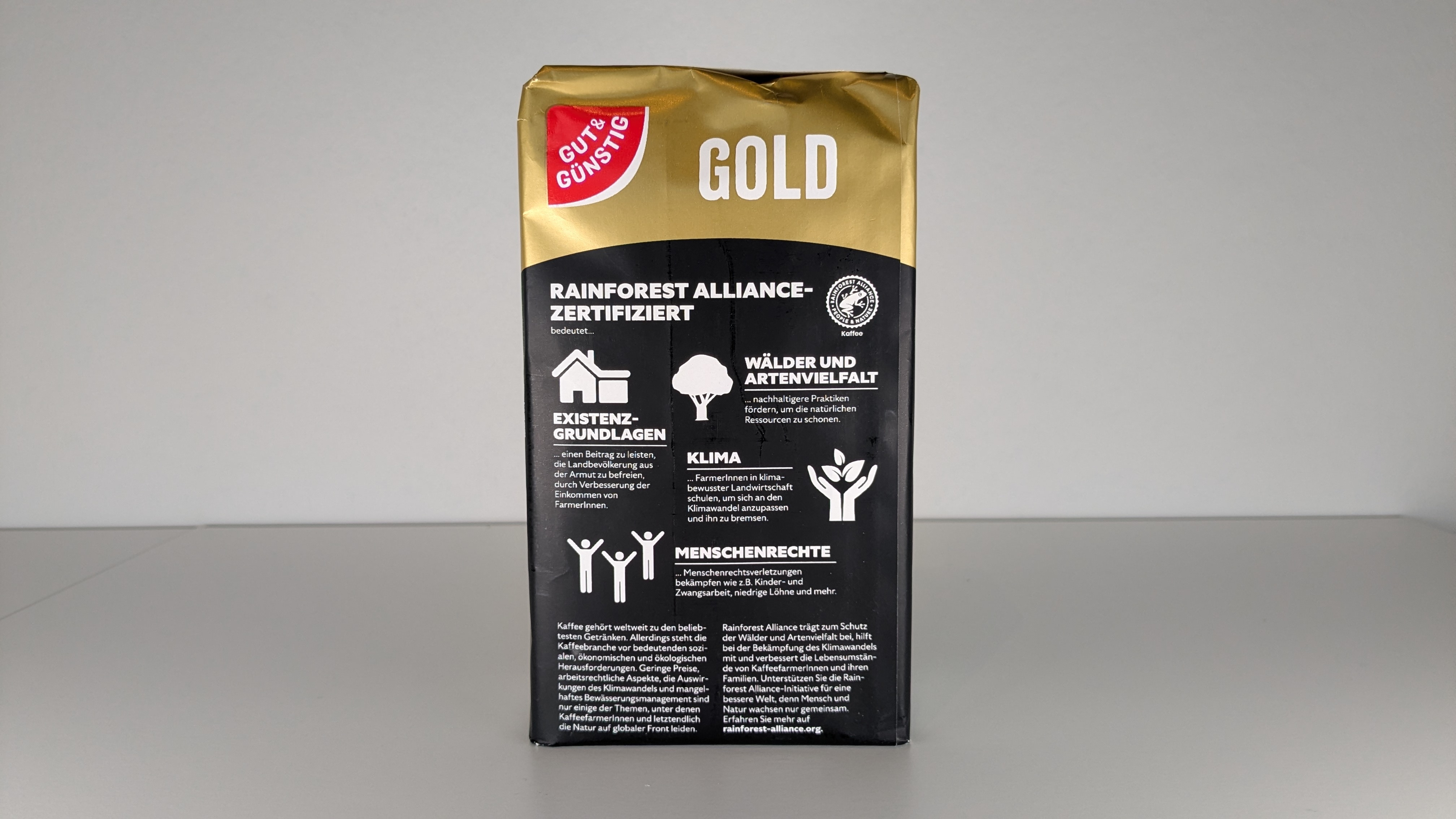 Gut & Günstig Gold (Edeka) 500 Gramm von hinten.