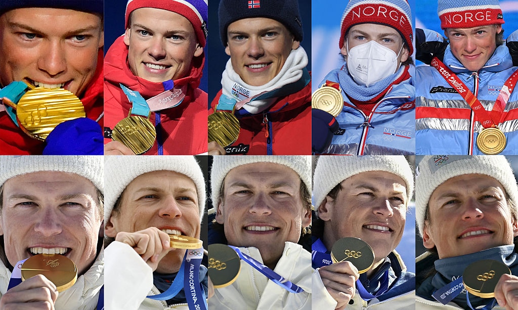 Ten of the eleven gold medals in Johannes Hoesflot Klaebo's career at a glance