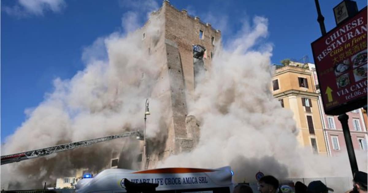 Historic tower collapses in the middle of Rome - worker seriously injured
