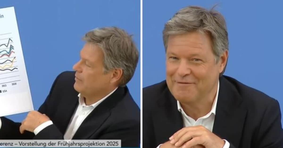 Auf letzter PK grinst Habeck schelmisch - und packt unter Applaus Grafik aus