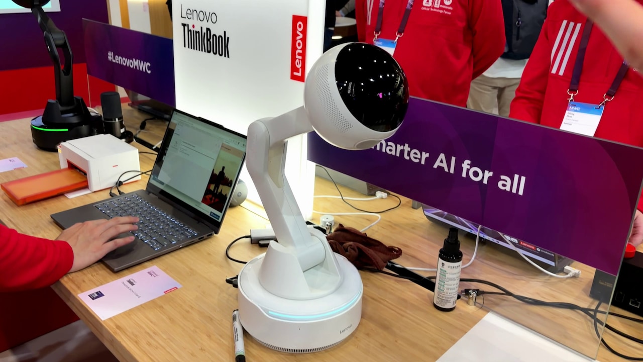 The Lenovo AI Workmate stands on a table.