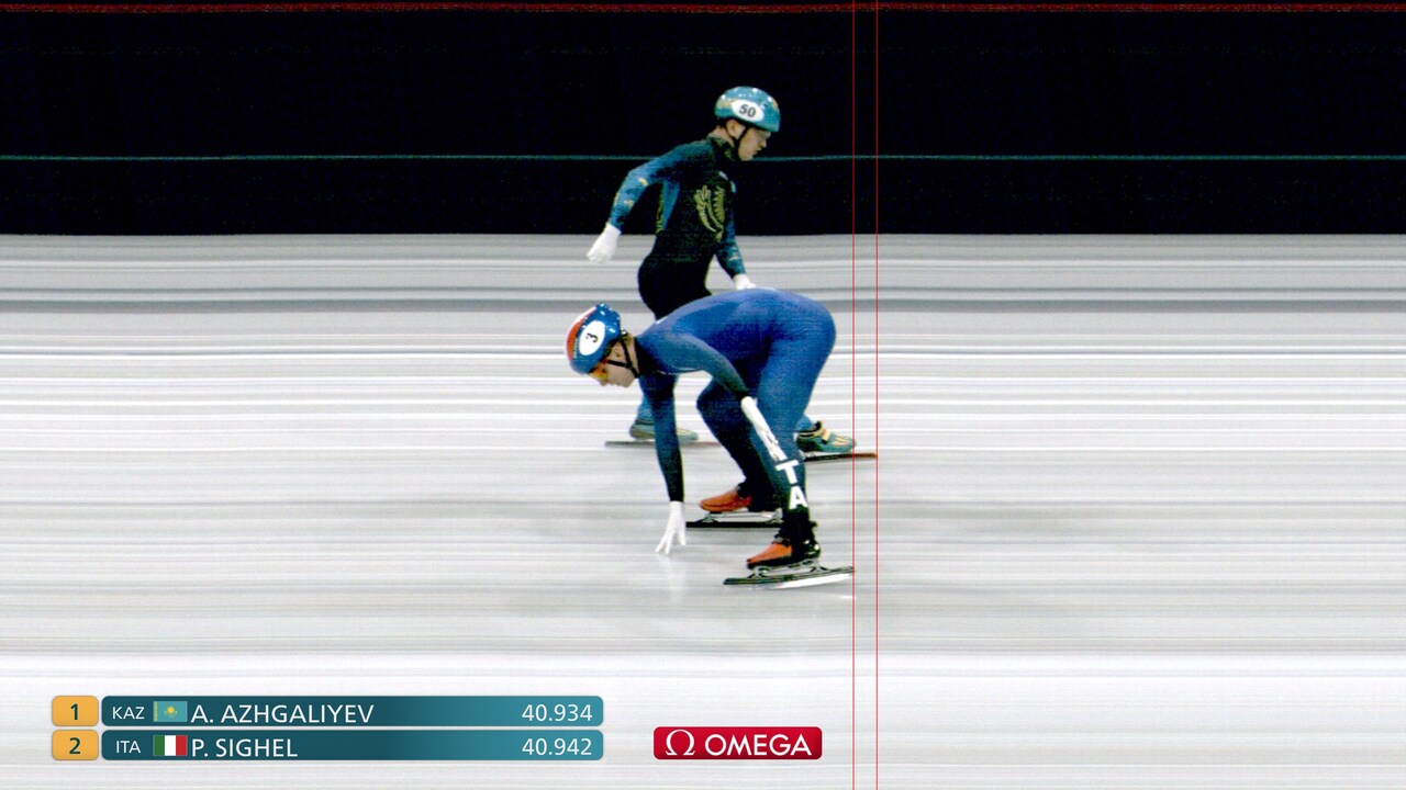 A legendary photo finish: Pietro Sighel throws everything into it, but finishes centimeters behind Abzal Zhgaliyev