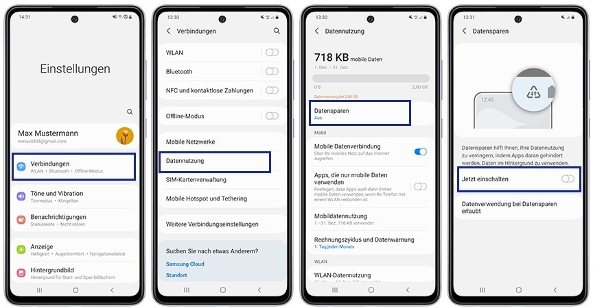 Screenshots-Datensparmodus