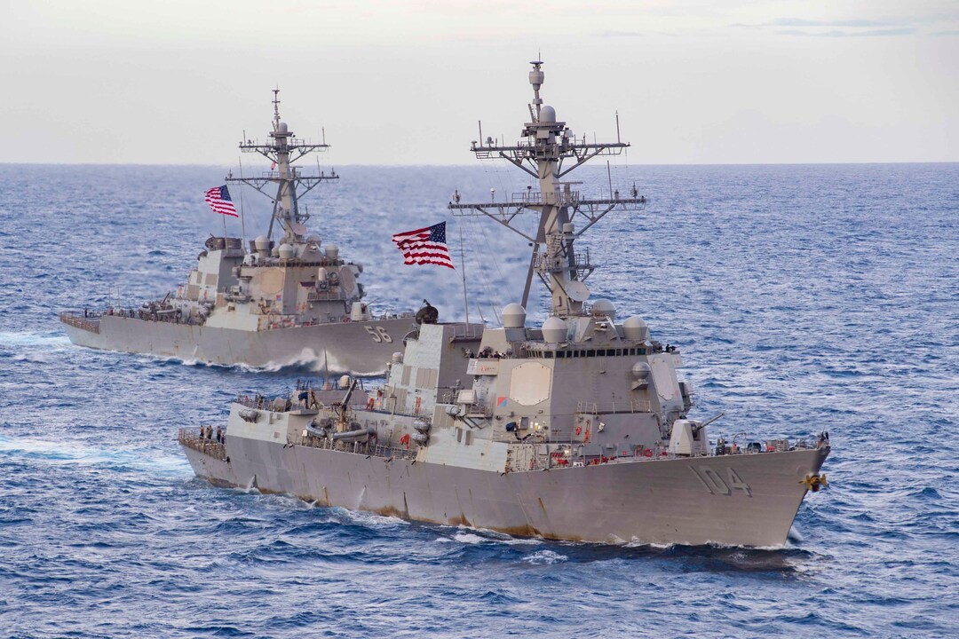 The US Arleigh Burke-class destroyers USS Sterett and USS John S. McCain in the South China Sea