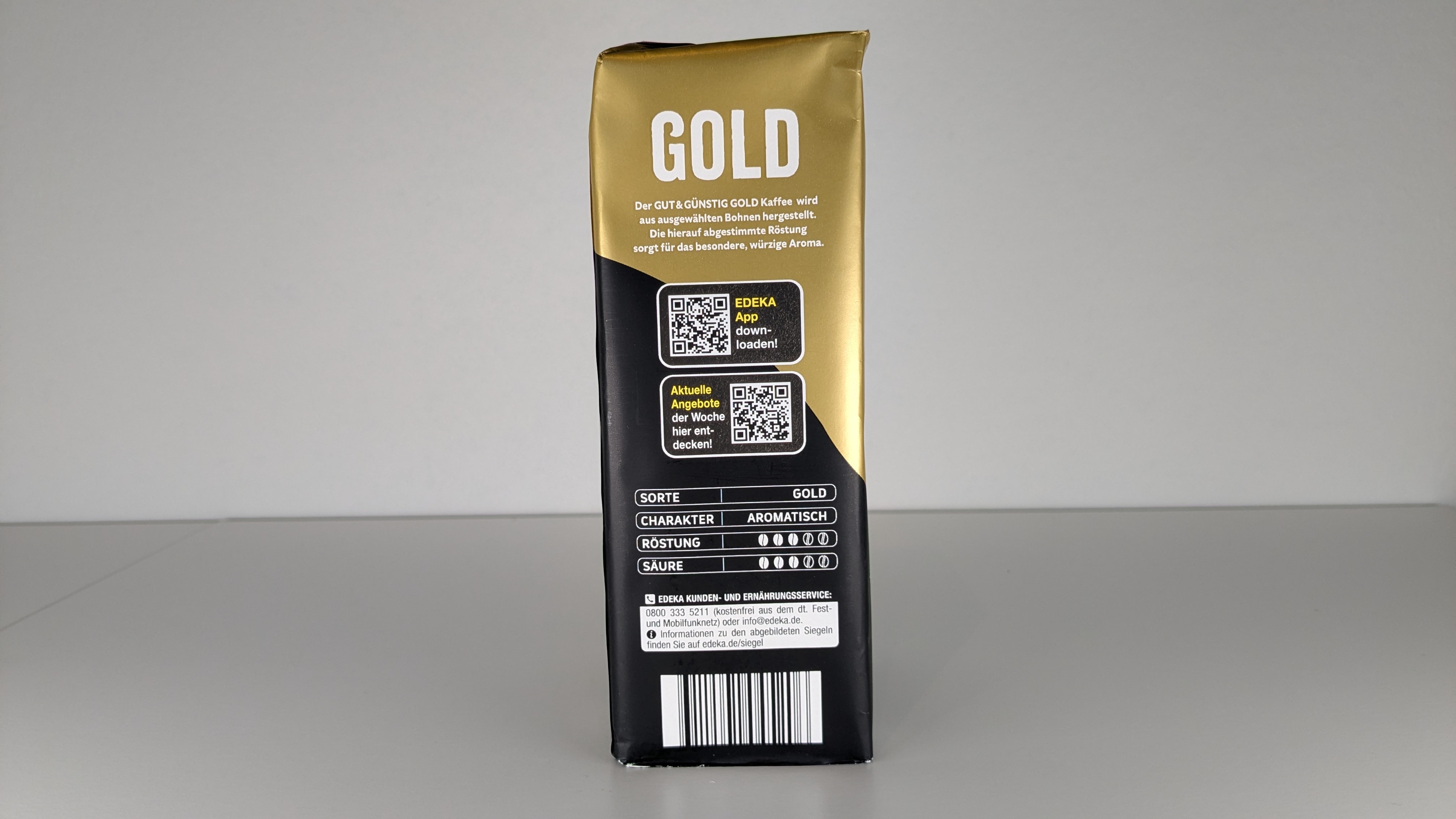 Gut & Günstig Gold (Edeka) 500 Gramm von der Seite.