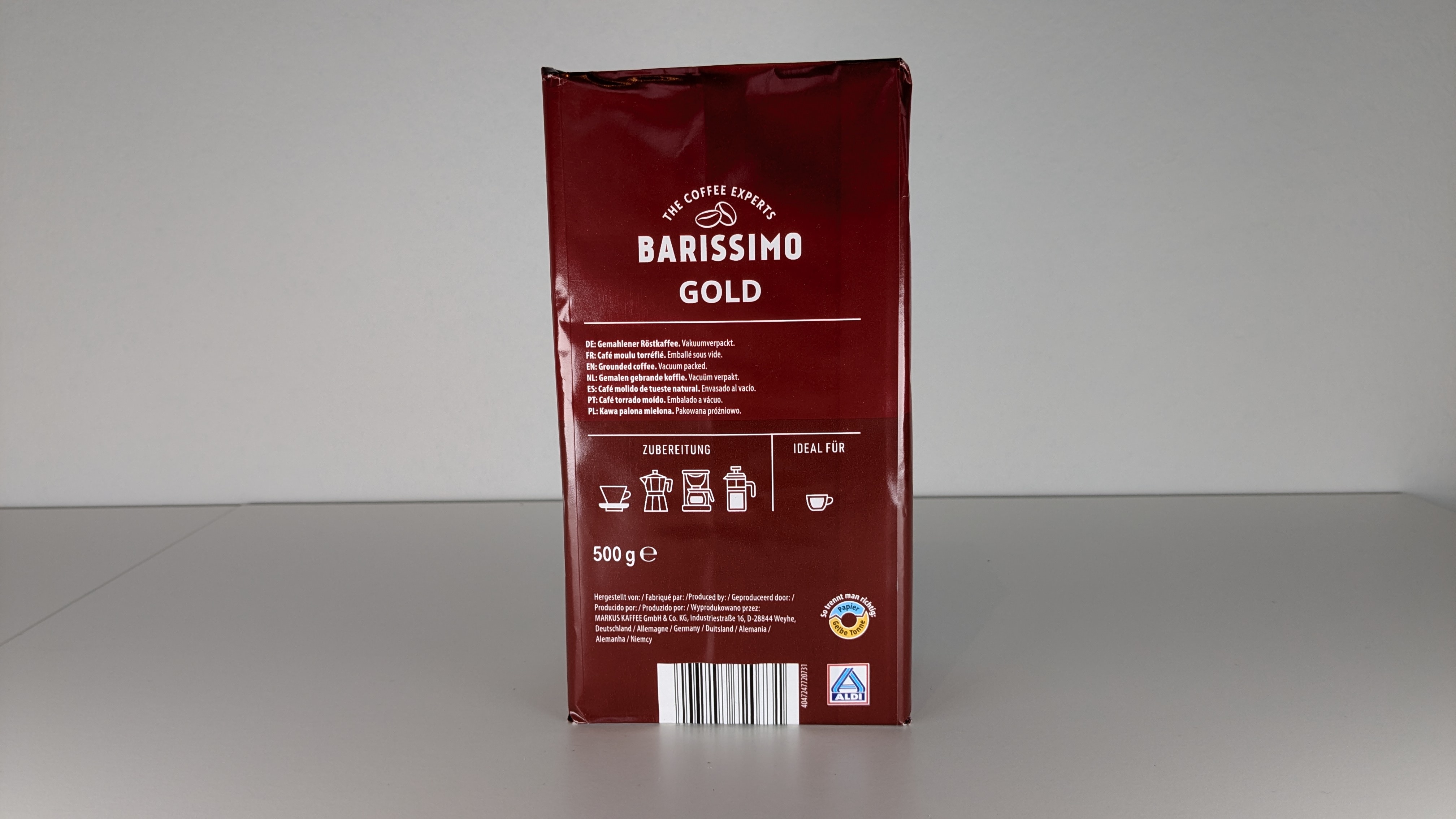 Barissimo Gold (Aldi Nord) Kaffeeverpackung von hinten