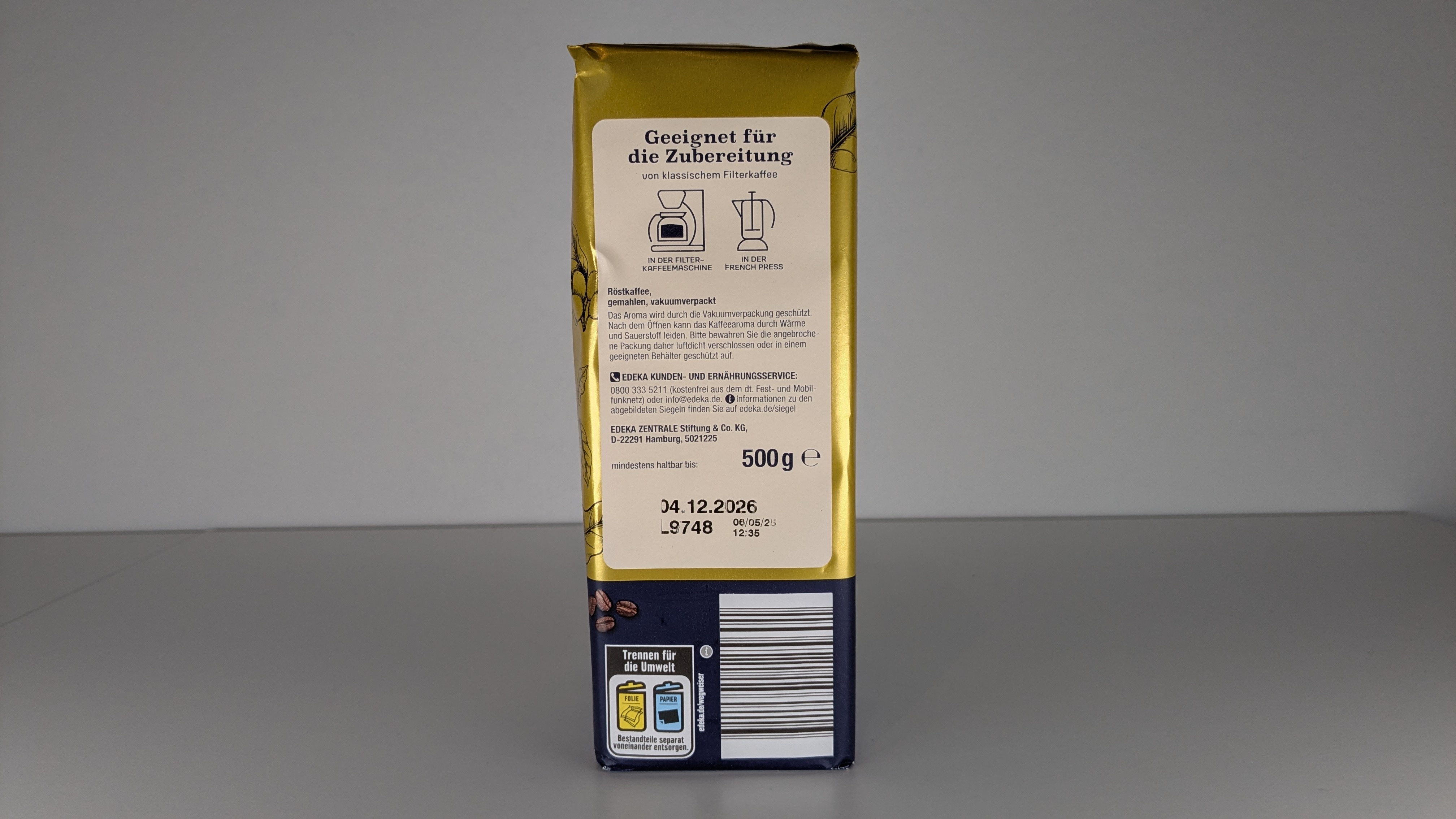 Edeka Herzstücke Selection 500 Gramm von der Seite.